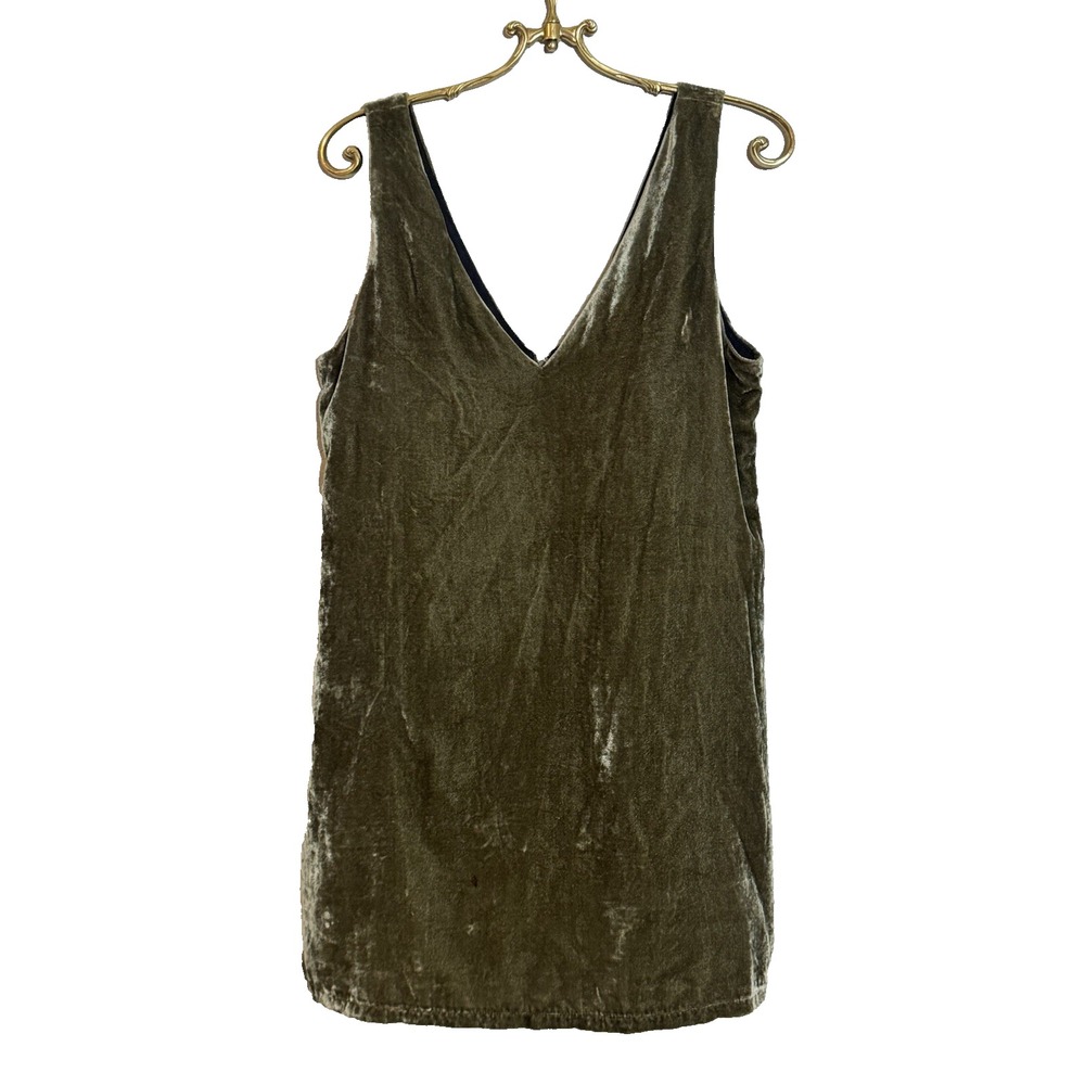 Melloday Velvet Double V Mini Dress Womens S Olive Green Shift Party‎ Going Out